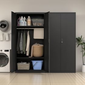 Metal Armoire Wardrobe Cabinets,70" Black Locker Steel Wardrobe Bedroom Storage Cabinet with Doors and Hanging Rod, Clothes Closet for Home