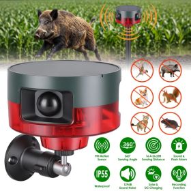 Solar Motion Sensor Alarm Outdoor 129dB with 13 Sounds & Custom Recording, PIR Motion Detector with Flashing LED Light, Solar & USB Rechargeable (Option: Black & Red)