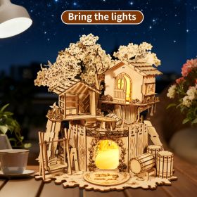3D Wooden Puzzle Tree House With Light Handmade Crafts Assembly Model Kits  Creative Decoration Birthday and Christmas Gifts (Option: 48260156)