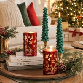 Lezonic Christmas Flameless Candles With Remote, Green Christmas Tree Flickering Battery Operated Window Candlesticks, Red Glass Xmas New Year De (Option: Red)